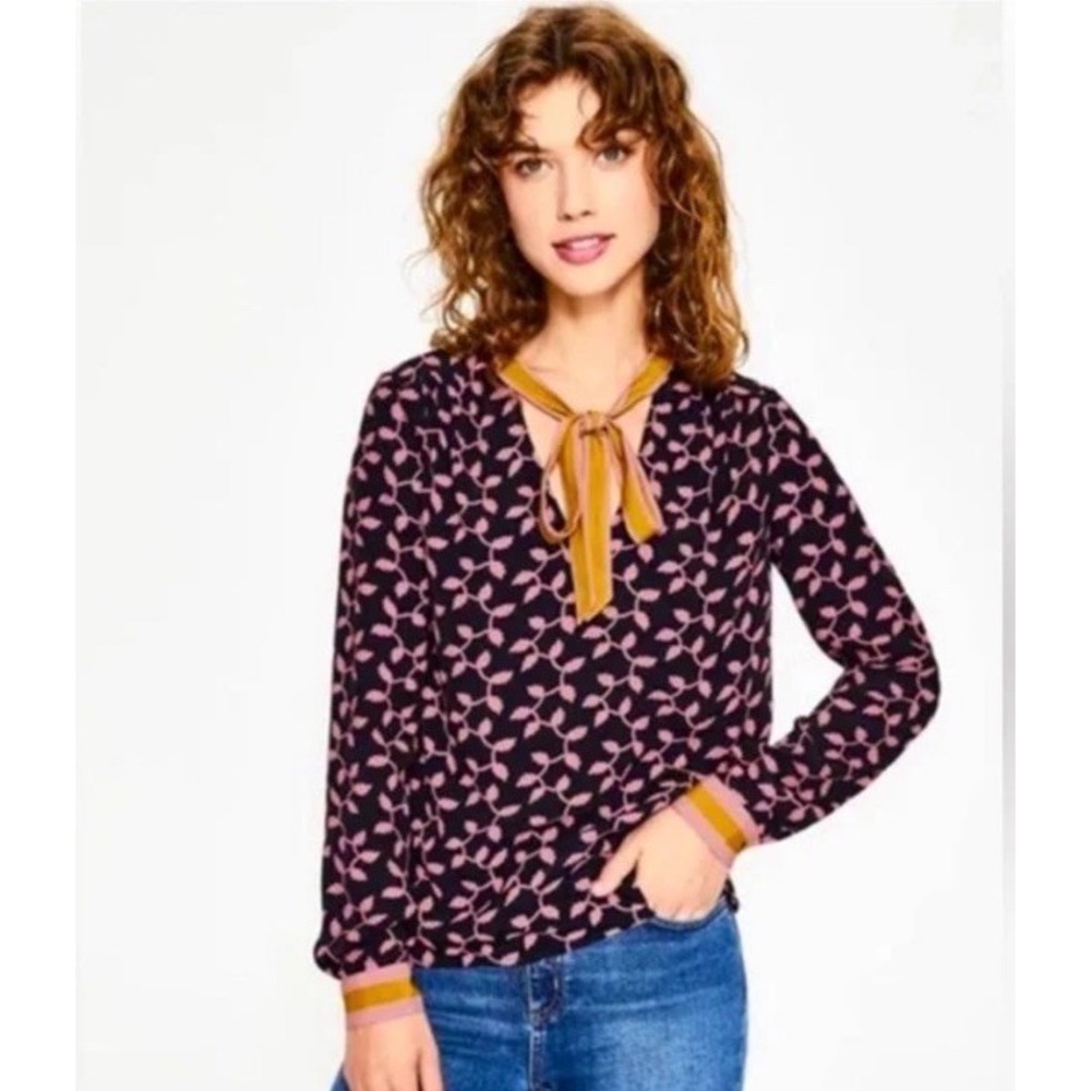 Boden Riley Blouse 6 Neck Tie Long Sleeve Career‎ Floral